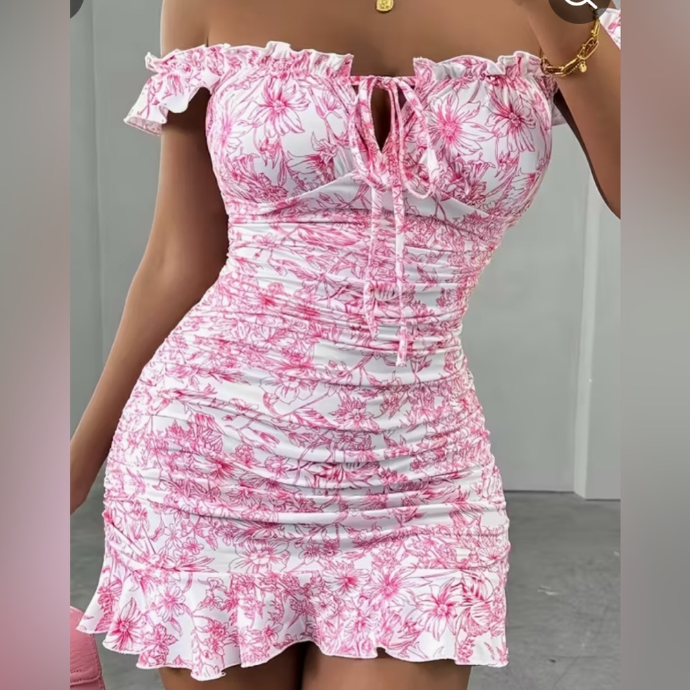 Pink Floral Off-Shoulder Mini Dress